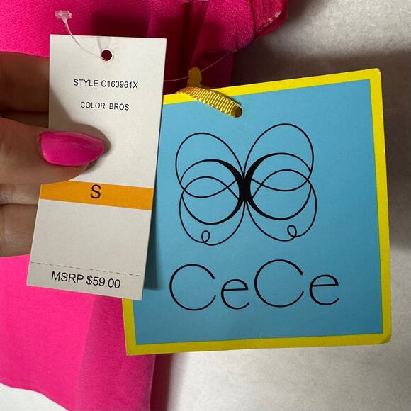 NWT CeCe Hot Pink Knit Top with Flutter Sleeves – Size S - Picture 4 of 7